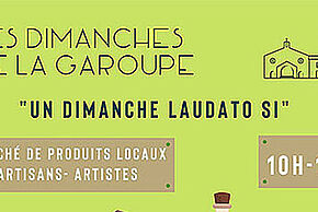 Affiche des dimanches de la Garoupe presentant des produits locaux sur fond vert