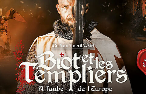 Affiche de Biot et les templiers montrant un templier et son épée