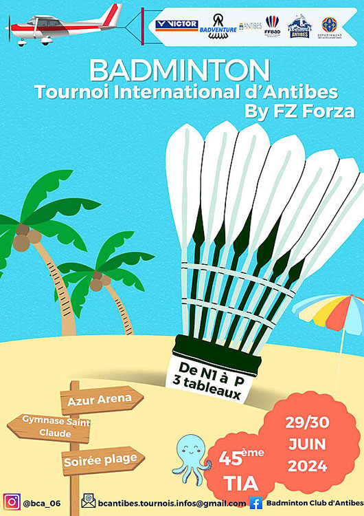 Affiche dessinée du tournoi de badminton du 29 au 30 juin